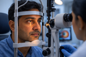 How is Cataract diagnosed during an eye examination?